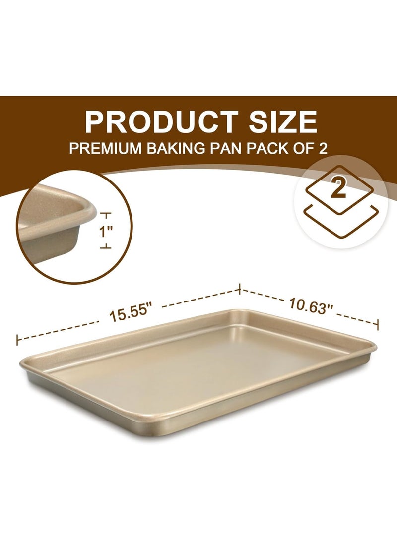 SYOSI Baking Sheet Pan, Set of 2 Nonstick Carbon Steel Cookie and Jelly Roll Pans, Heavy Duty Oven Tray for Baking Cookies Cakes Pastries, Easy Clean Bakeware for Home or Professional Kitchen 15x10 Inch - Image 2