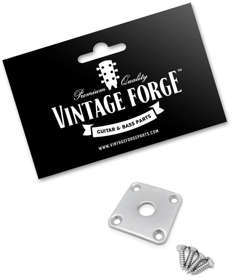 Vintage Forge Satin Chrome Metal Jack Plate Compatible with USA Les Paul Guitar Square Curved with Screws JPS30-SAT - Image 2