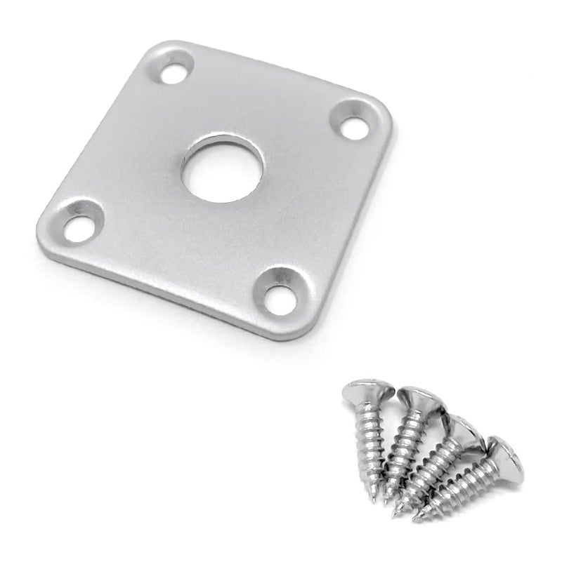 Vintage Forge Satin Chrome Metal Jack Plate Compatible with USA Les Paul Guitar Square Curved with Screws JPS30-SAT - Image 5