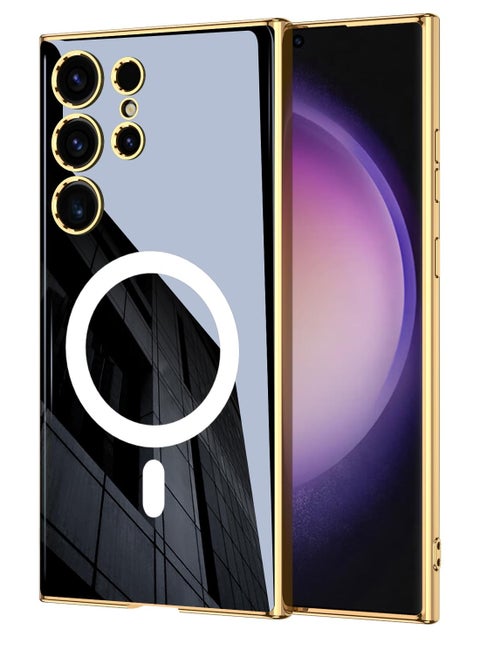 Magnetic Case for Samsung S24 Ultra Case Cover, Compatible with MagSafe, Camera Lens Protector Shockproof Electroplated Silicone Cover for Galaxy S24 Ultra (Black)