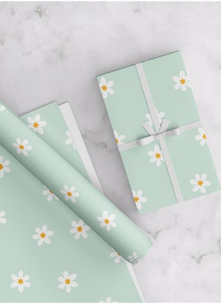 Daisy Mint Green Gift Wrapping Paper