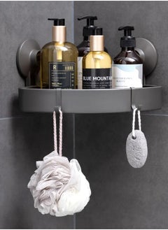 E COMMERCE  BAG Corner Shower Caddy with Suction Cups, Grey Bathroom Storage Shelf, Wall Mounted Organiser for Toiletries, 2 Hooks  - Image 2