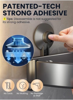 E COMMERCE  BAG Corner Shower Caddy with Suction Cups, Grey Bathroom Storage Shelf, Wall Mounted Organiser for Toiletries, 2 Hooks  - Image 3