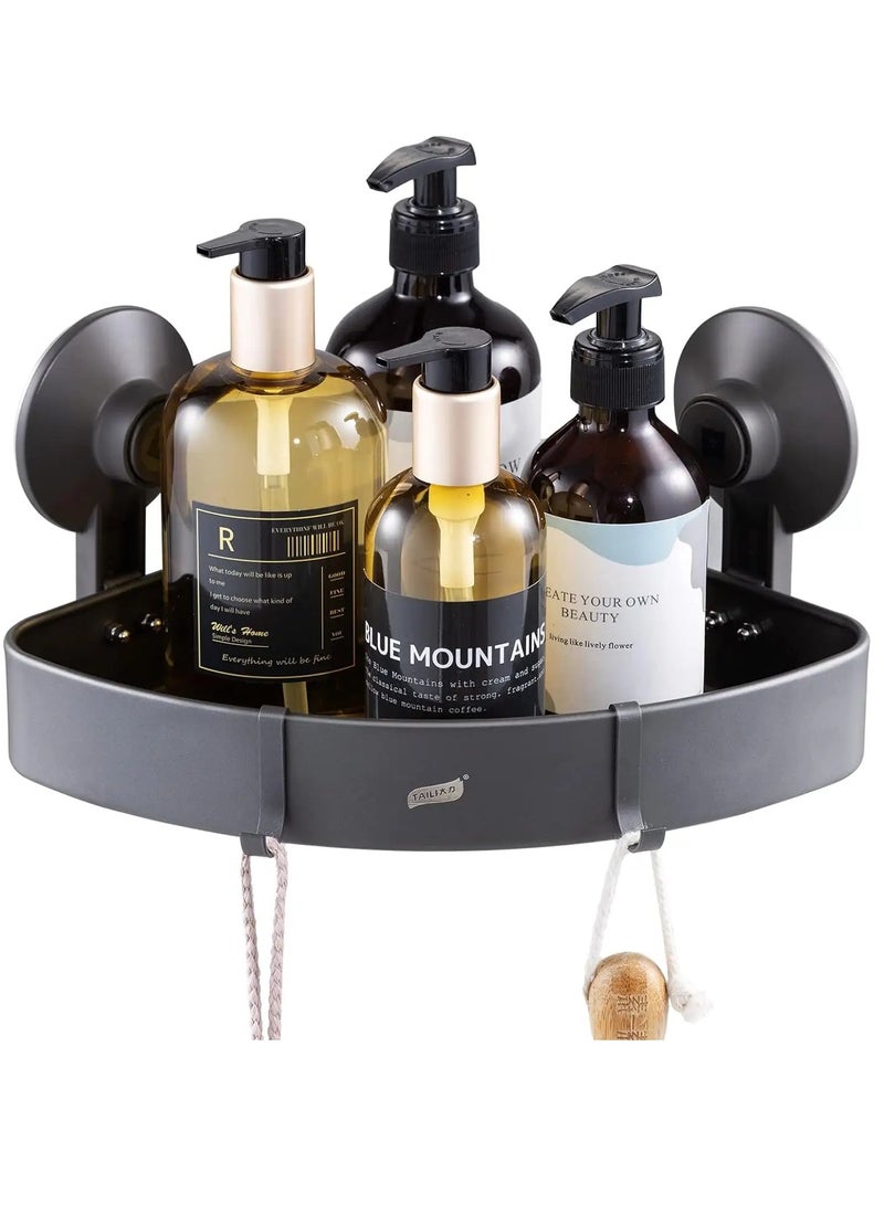 E COMMERCE  BAG Corner Shower Caddy For Bathroom Organization with Suction Cups and Two Hooks For Bathroom Loofah Sponge Body Scrubber Holder Grey Bathroom Storage Shelf, Bathroom Organizer Wall Mounted Shelf  Bathroom and Toilet Storage Organizer Shower Shampoo Holder - Image 1