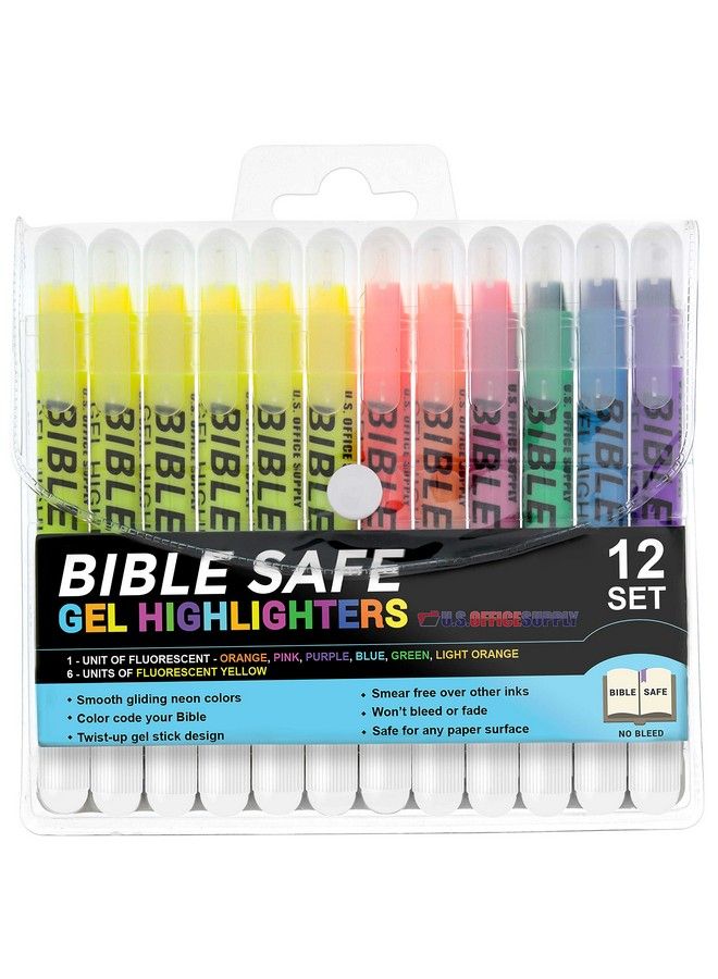 US Office Supply U.S. Office Supply Bible Safe Gel Highlighters Pack Of 12 Set With 6 Bright Neon Yellow Highlight Colors Plus 6 Colors Orange Pink Purple Green Blue Won'T Bleed Fade Or Smear Study Guide - Image 1