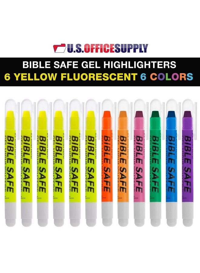 US Office Supply U.S. Office Supply Bible Safe Gel Highlighters Pack Of 12 Set With 6 Bright Neon Yellow Highlight Colors Plus 6 Colors Orange Pink Purple Green Blue Won'T Bleed Fade Or Smear Study Guide - Image 3