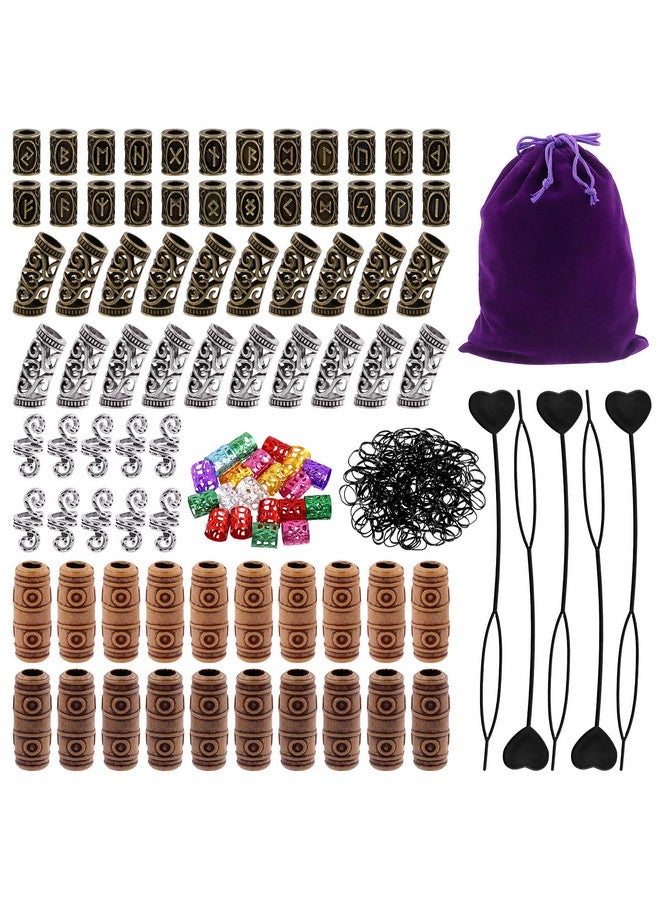 Tanstic 300Pcs Viking Rune Beads Hair Beard Beads Set Norse Hair Beads Dreadlock Beads Including 5Pcs Black Pull Hairpin Quick Beader Hairpins And 200Pcs Black Rubber Bands With A Bag For Men Women - Image 1
