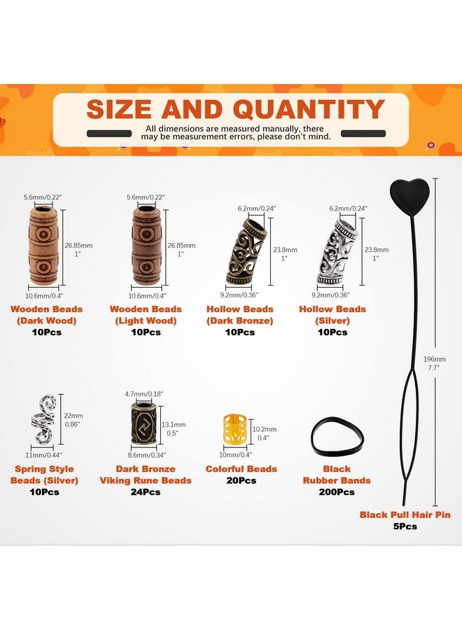 Tanstic 300Pcs Viking Rune Beads Hair Beard Beads Set Norse Hair Beads Dreadlock Beads Including 5Pcs Black Pull Hairpin Quick Beader Hairpins And 200Pcs Black Rubber Bands With A Bag For Men Women - Image 2
