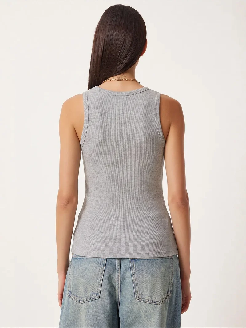 Happiness İstanbul ISTANBUL Fitted Cotton U Collar Tank Top