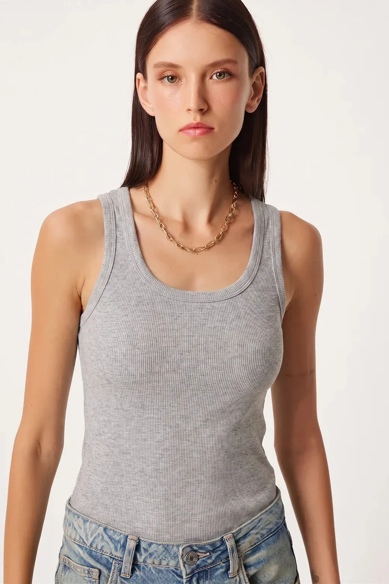 Happiness İstanbul ISTANBUL Fitted Cotton U Collar Tank Top