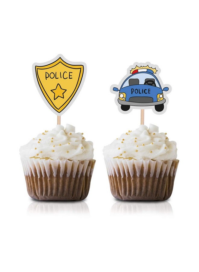 Police Party Cupcake Topper Picks, 24-Pack Boy Girl Cops Baby Shower Or Kids Birthday Party Decorations