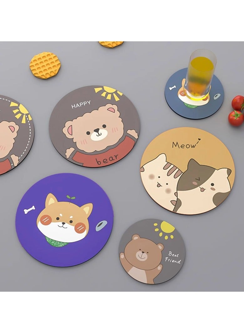 Cute Animal Coasters Set - 4PCS Adorable Bear, Puppy & Cat Design Diatomite Mud Heat-Resistant Cup Pads, Non-Slip & Stain-Proof Tableware Decor for Home/Kids  - Image 1