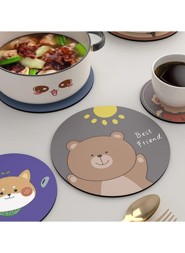 Cute Animal Coasters Set - 4PCS Adorable Bear, Puppy & Cat Design Diatomite Mud Heat-Resistant Cup Pads, Non-Slip & Stain-Proof Tableware Decor for Home/Kids  - Image 4