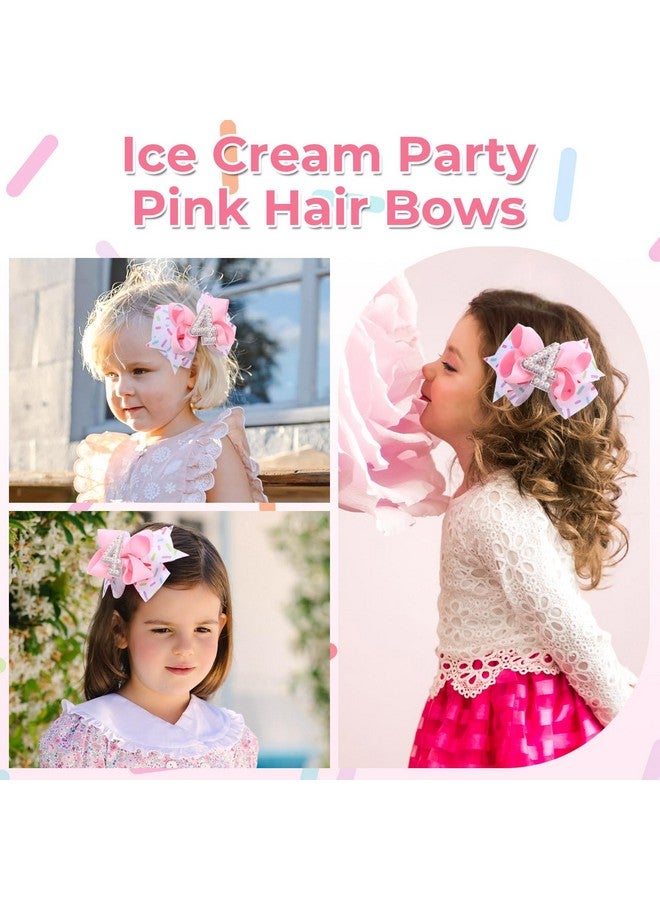 TOKUFAGU 2PCS Hair Bows for Baby Girls Birthday - 4th Birthday Hair Bow Sweet Theme with Ice Cream Party, Pink Hair Accessories for Baby Toddler 1 2 3 4 5 6 Years, Outfit & Decorations - Image 4