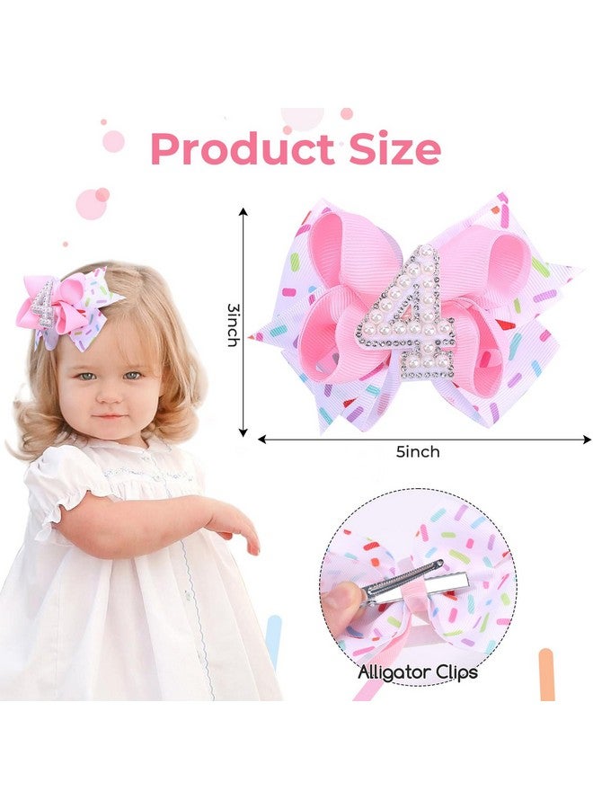 TOKUFAGU 2PCS Hair Bows for Baby Girls Birthday - 4th Birthday Hair Bow Sweet Theme with Ice Cream Party, Pink Hair Accessories for Baby Toddler 1 2 3 4 5 6 Years, Outfit & Decorations - Image 2