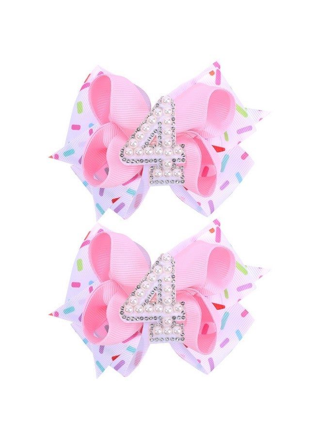 TOKUFAGU 2PCS Hair Bows for Baby Girls Birthday - 4th Birthday Hair Bow Sweet Theme with Ice Cream Party, Pink Hair Accessories for Baby Toddler 1 2 3 4 5 6 Years, Outfit & Decorations - Image 1