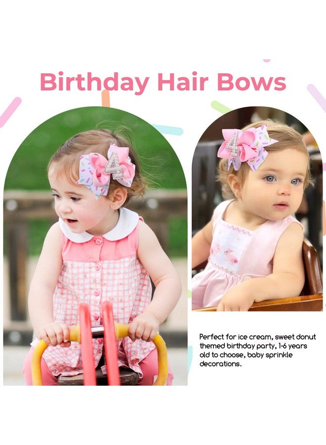 TOKUFAGU 2PCS Hair Bows for Baby Girls Birthday - 4th Birthday Hair Bow Sweet Theme with Ice Cream Party, Pink Hair Accessories for Baby Toddler 1 2 3 4 5 6 Years, Outfit & Decorations - Image 3