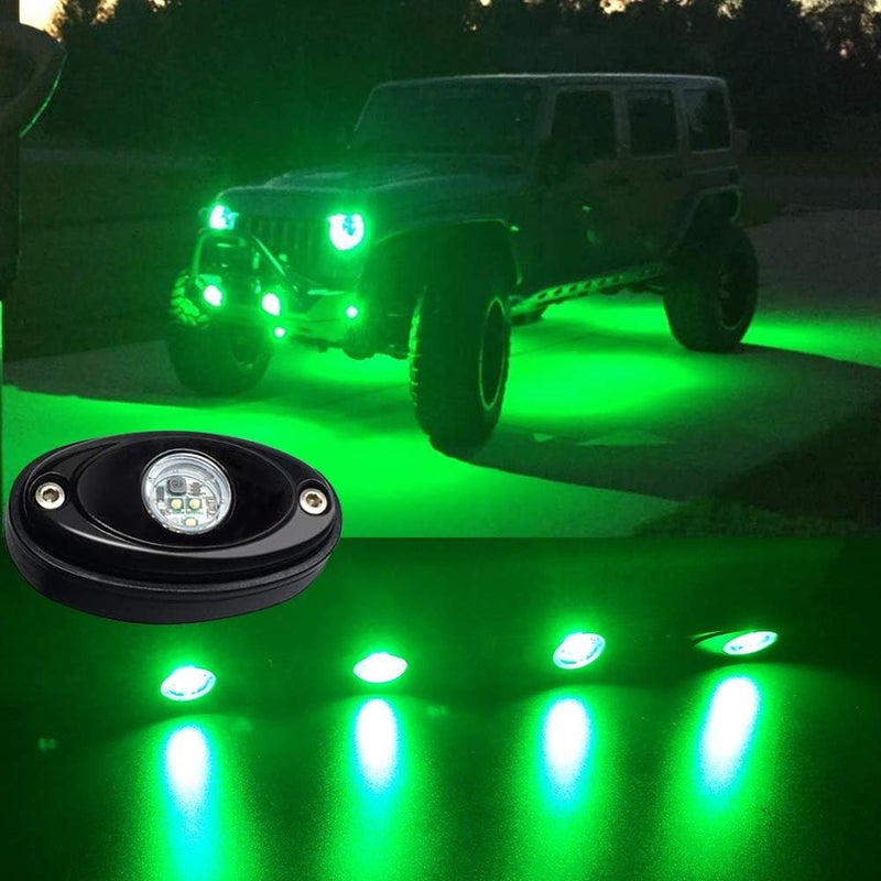 حزمة أضواء LED للصخور، تحتوي على 4 وحدات، لون أخضر، مقاومة للماء، لإضاءة أسفل الهيكل للشاحنات، والمركبات المخصصة للطرق الوعرة، وسيارات الـ Raptor، والـ Baja، ومركبات الـ UTV، والـ SUV، والـ ATV، والمقطورات، والمركبات المجرورة. - Image 5