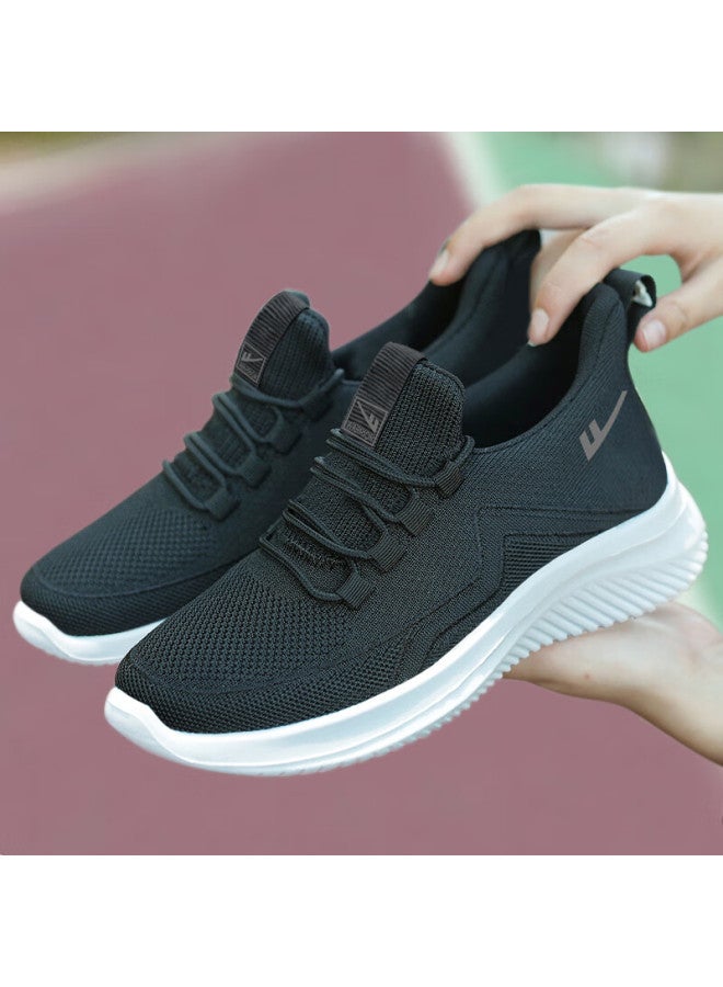 Pull Back Huili Mom Shoes Comfortable Spring And Autumn Walking Shoes New Style For Elderly Women Non-slip Soft-soled Sneakers 1449 Black Size 35 - Image 1