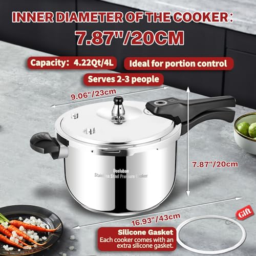 deeluban 4 Quart Stainless Steel Pressure Cooker, Deeluban All Stovetops Induction Compatible Thickened Pressure Cooker with Spring Valve Safeguard Devices for Home and Commercial Use - Image 5