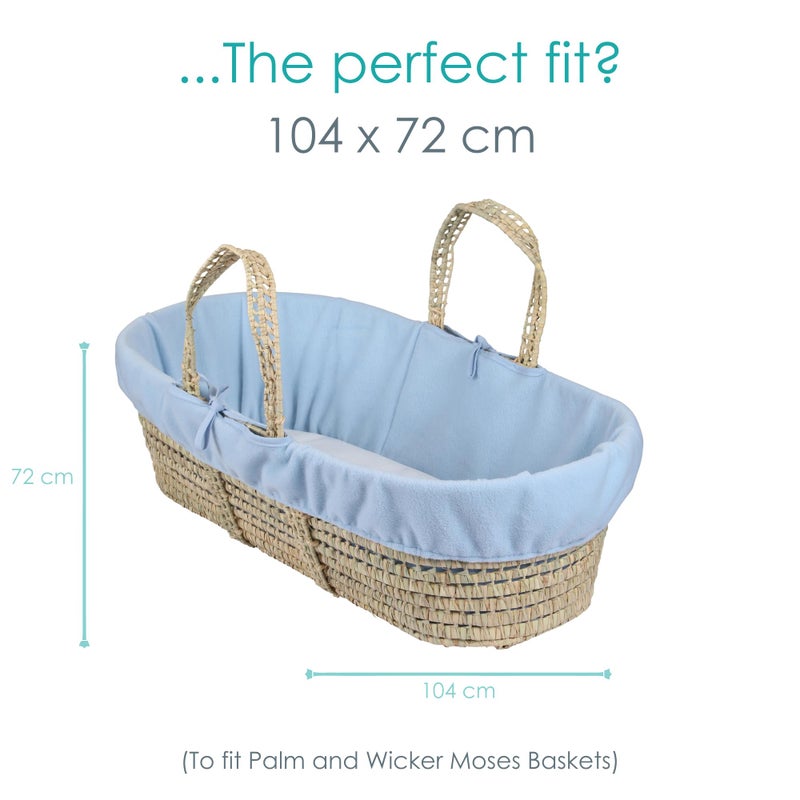 Clair de Lune Fleece Liner/Dressing for Moses/Wicker Basket (Blue) - Image 2
