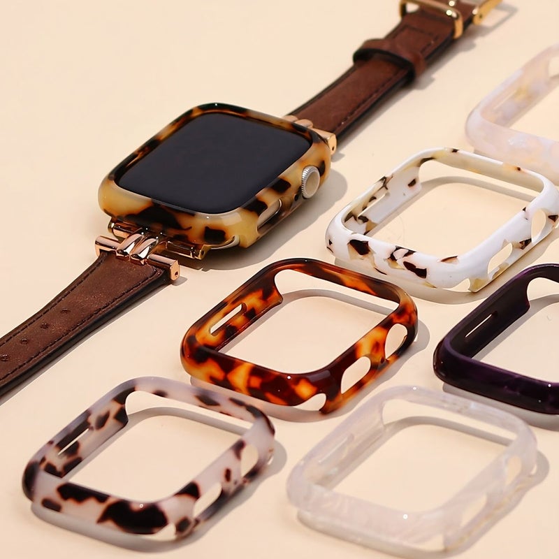 Marble Pattern Hollow Resin Protective Case For Apple Watch Series 10 42mm Pink Flower Scratch Resistant Non Slip Grip Cover - Image 3