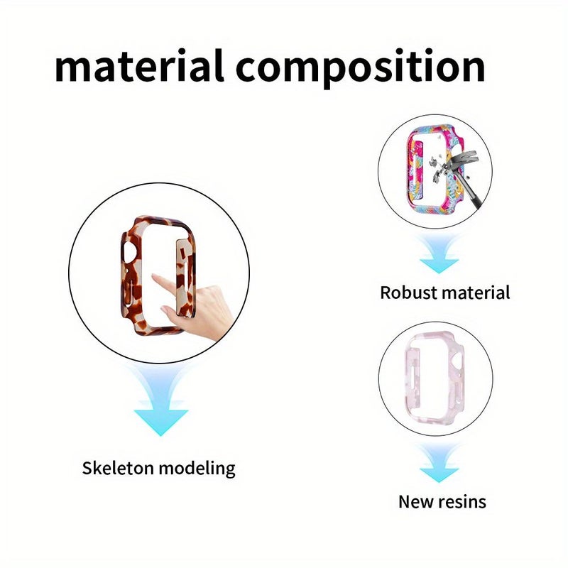 Marble Pattern Hollow Resin Protective Case For Apple Watch Series 10 42mm Pink Flower Scratch Resistant Non Slip Grip Cover - Image 5