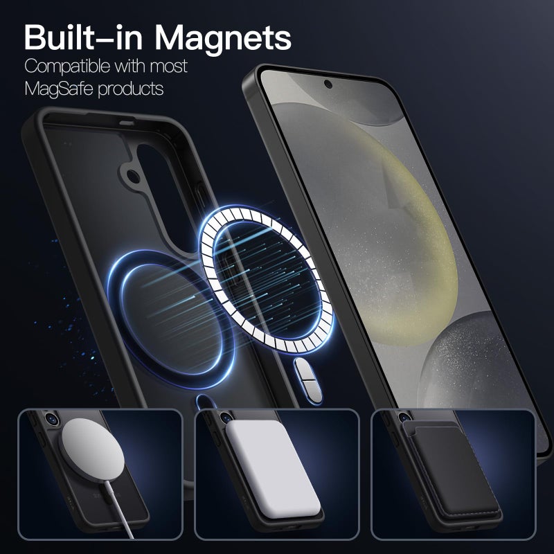 JETech Magnetic Case for Samsung Galaxy S24 5G, Compatible with MagSafe, Translucent Matte Back Shockproof Phone Cover (Black) - Image 3