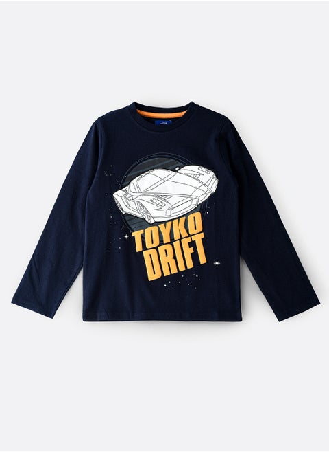 Knit full slv t-shirt with print at front