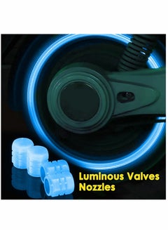KASTWAVE Car Tire Valve Cap, 12PCS Blue Fluorescence, Bike Motorcycle Noctilucous Illuminated Valve Cap, Universal Wheel Valve Caps for Car Truck Motorcycles Bike Tires, Need Sunlight to Absorb Energy  - Image 2