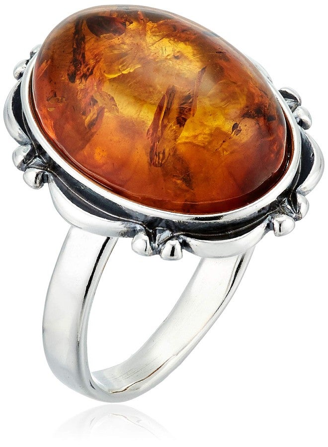 HolidayGiftShops Sterling Silver and Baltic Honey Oval Amber Adult Ring- Size 7 - Image 1