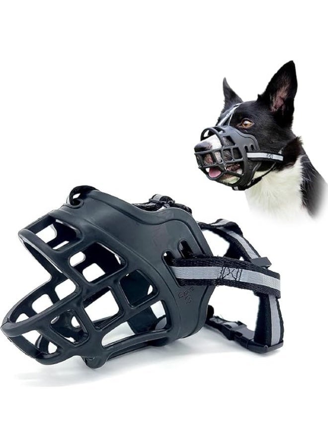 كمامة للكلاب، سلة أمان مطاطية ناعمة، كمامة كلاب قابلة للتعديل، مناسبة للكلاب الصغيرة، والمتوسطة، والكبيرة، تسمح بالشرب واللهاث، كمامة مضادة للعض والنباح والمضغ مع شرائط عاكسة. - Image 1