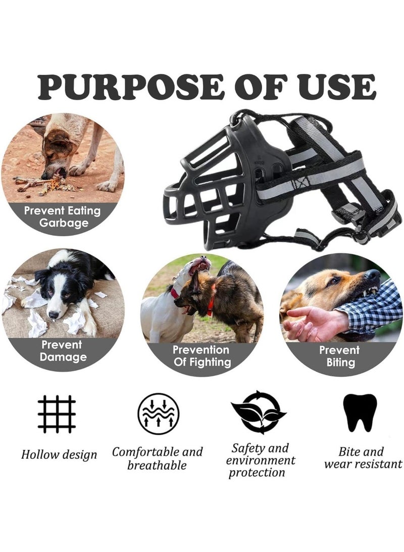 كمامة للكلاب، سلة أمان مطاطية ناعمة، كمامة كلاب قابلة للتعديل، مناسبة للكلاب الصغيرة، والمتوسطة، والكبيرة، تسمح بالشرب واللهاث، كمامة مضادة للعض والنباح والمضغ مع شرائط عاكسة. - Image 2