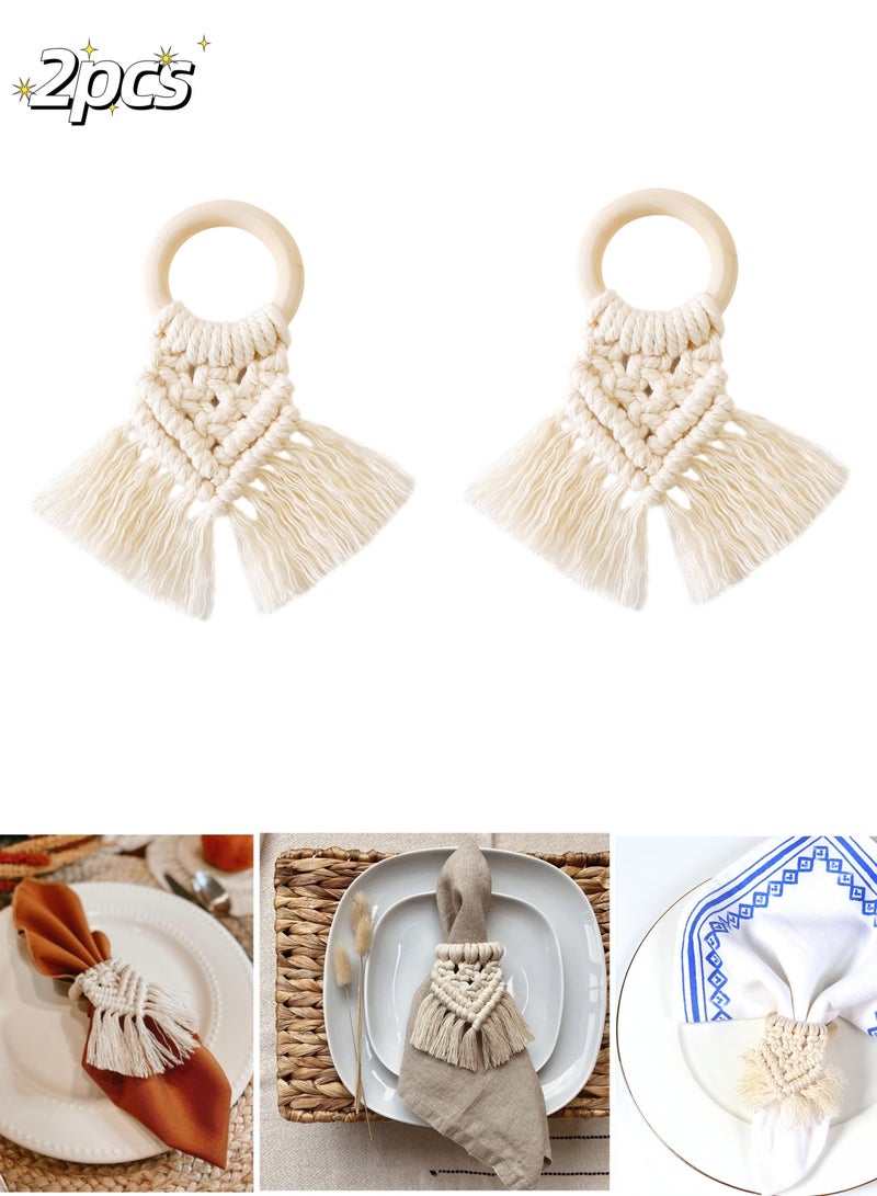 Napkin Rings Set of 2 - Handmade Bohemian Lace Woven Cotton Napkin Ring Holders for Wedding Party and Holiday Bridal Shower Banquet, Farmhouse Table Decor  - Image 1