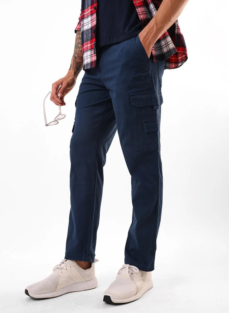 Dennis Lingo Men's Denim Blue Cotton Blend Full Relaxed Cargo Trouser