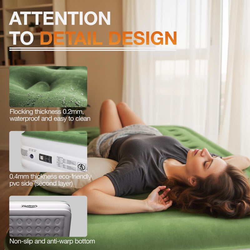 Zearna Zearna Air Mattress with Built in Pump - Upgraded Twin Blow Up Mattress, 2 Mins Quick Self Inflatable with Double Air Chamber,18"/550lbs Max, Strong Support, for Camping,Home,Guests,Portable Travel  - Image 4