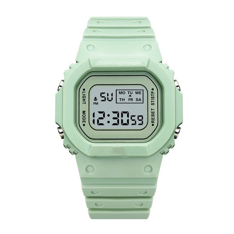 Factory wholesale sppers male and female students unicorn square Matcha green small square transparent electronic watch Matcha green 