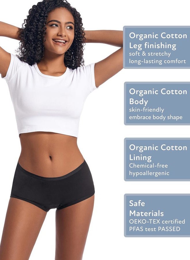 Goat Union Organic Cotton Boyleg Period Underwear for Women & Teens - Moderate Absorbency Period Panty, Black, XS, Pack of 1 - Image 3