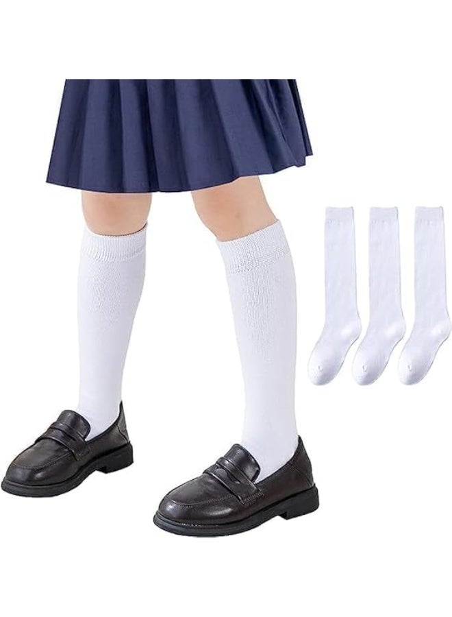 HZYH Girls Knee High Sock for Dress, Fashion Knit Socks, Ribbed School Uniform Socks, 3 Pairs Seamless Tube Sock for 8-10 Years Old - Image 1