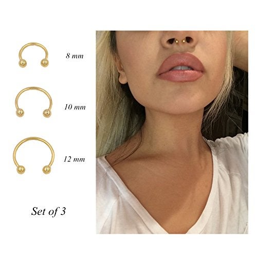 NZDLM Horseshoe Hoop Nose Rings Cartilage Earring Nose Septum Nose Nostril Stainless Steel Bull Nose Ring for Women Men Gold - Image 2
