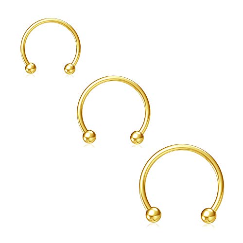 NZDLM Horseshoe Hoop Nose Rings Cartilage Earring Nose Septum Nose Nostril Stainless Steel Bull Nose Ring for Women Men Gold - Image 1