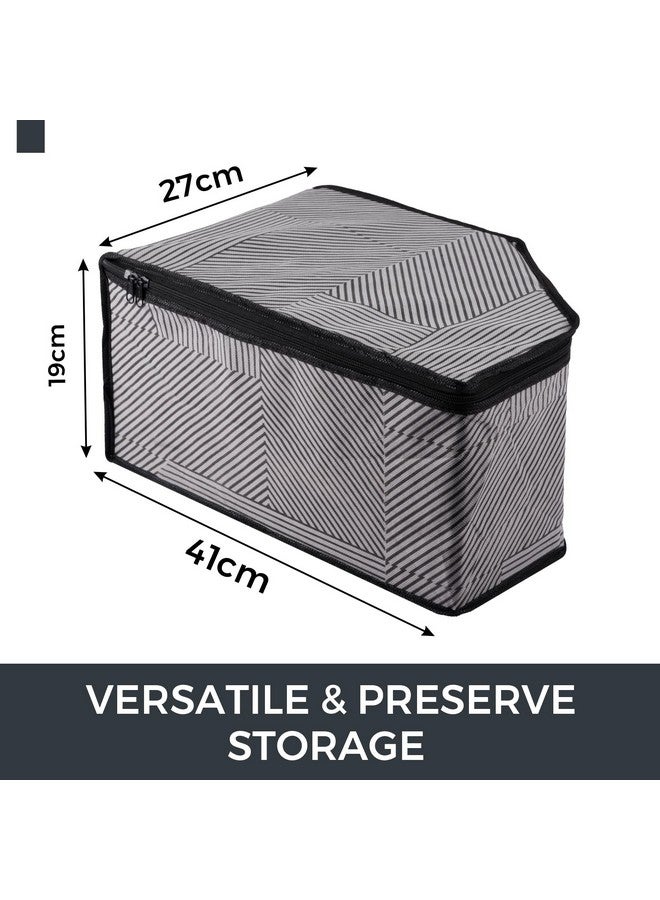 Kuber Industries Blouse Cover | Zipper Clothes Storage Bag | Non-Woven Wardrobe Organiser | Side Transparent Blouse Organizer | Lining-Design | Pack of 3 | Gray - Image 3