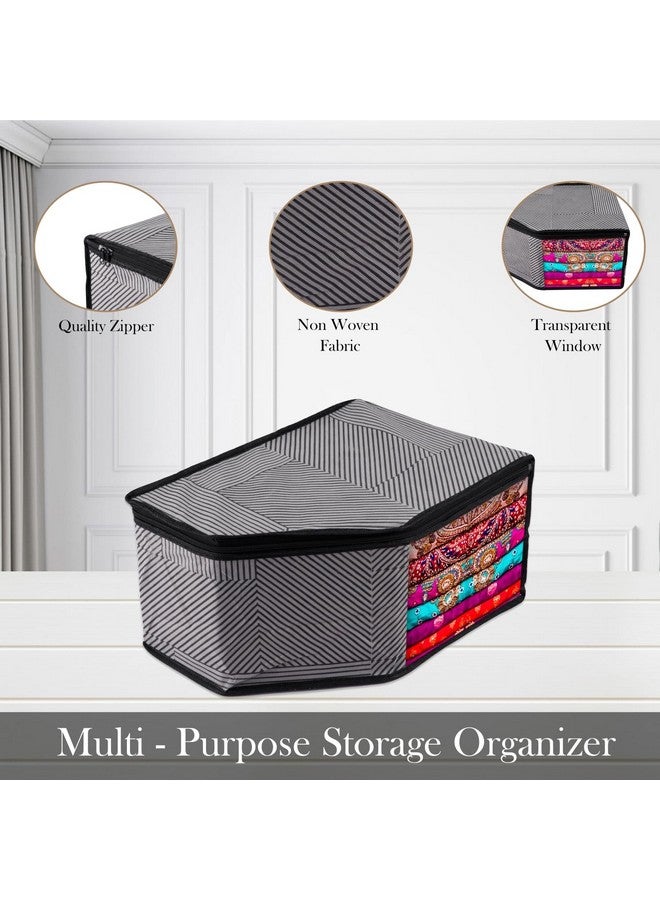 Kuber Industries Blouse Cover | Zipper Clothes Storage Bag | Non-Woven Wardrobe Organiser | Side Transparent Blouse Organizer | Lining-Design | Pack of 3 | Gray - Image 2