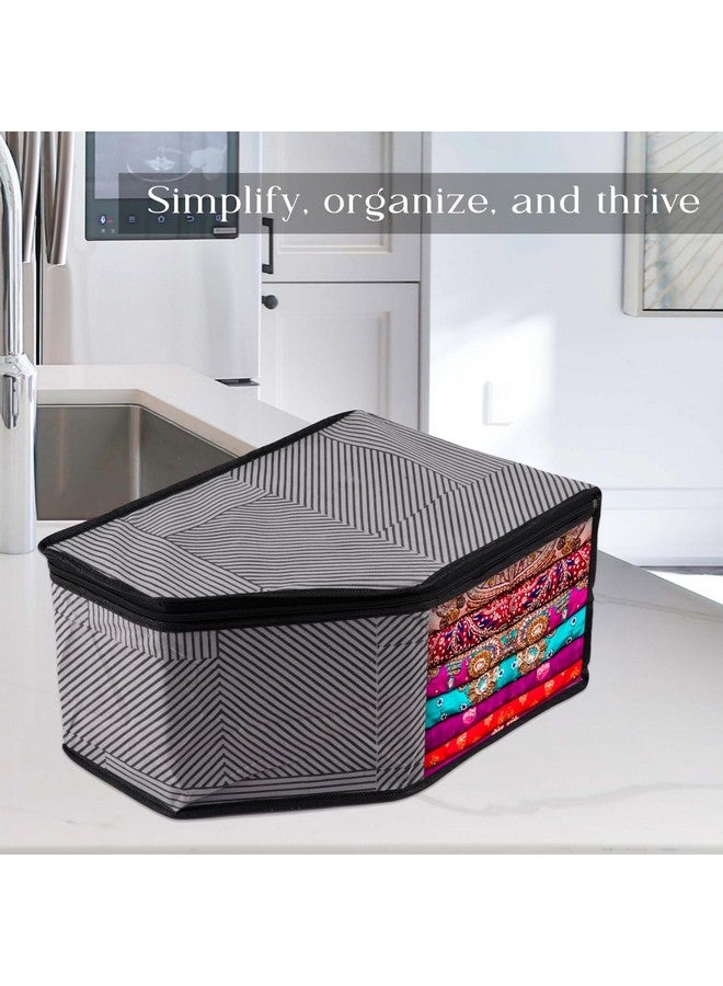 Kuber Industries Blouse Cover | Zipper Clothes Storage Bag | Non-Woven Wardrobe Organiser | Side Transparent Blouse Organizer | Lining-Design | Pack of 3 | Gray - Image 5