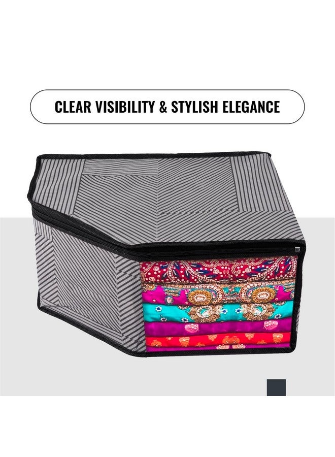 Kuber Industries Blouse Cover | Zipper Clothes Storage Bag | Non-Woven Wardrobe Organiser | Side Transparent Blouse Organizer | Lining-Design | Pack of 3 | Gray - Image 4