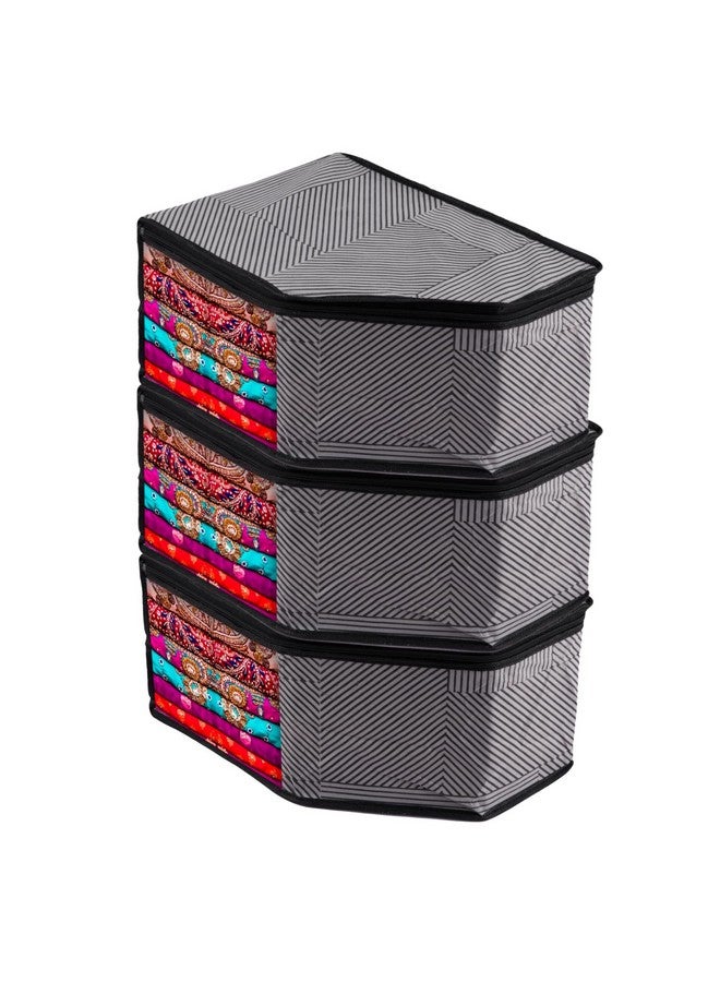 Kuber Industries Blouse Cover | Zipper Clothes Storage Bag | Non-Woven Wardrobe Organiser | Side Transparent Blouse Organizer | Lining-Design | Pack of 3 | Gray - Image 1