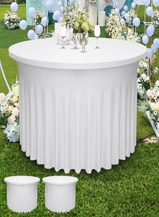 Yoquare 2 Pack 48" Diameter x 30" Height White Table Skirt | Fits 4FT Round Tables |Polyester Spandex Round Table Cloths with Skirt|Stain 、Wrinkle Resistant、 for Wedding,Party,Dining,Banquet - Image 1