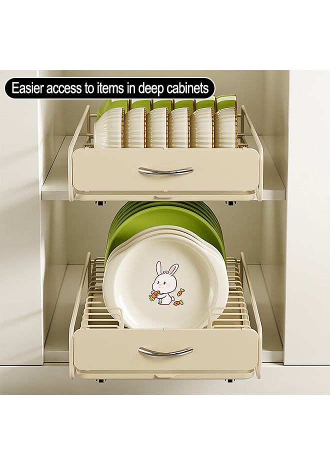 Set of 2 Pull-out Dish Drying Racks, Kitchen Bowl and Plate Storage Organizer with Removable Water Collection Tray, Countertop Dish Rack for Kitchen Counter - Image 4