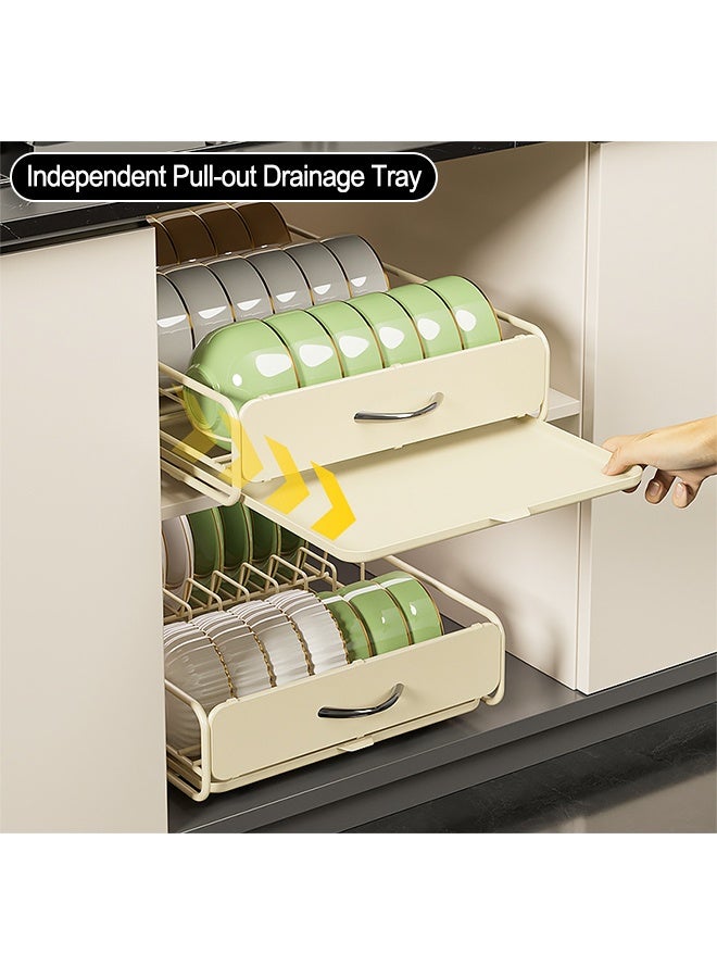 Set of 2 Pull-out Dish Drying Racks, Kitchen Bowl and Plate Storage Organizer with Removable Water Collection Tray, Countertop Dish Rack for Kitchen Counter - Image 3