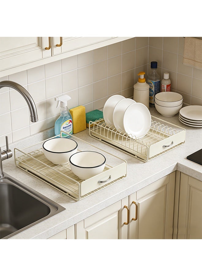 Set of 2 Pull-out Dish Drying Racks, Kitchen Bowl and Plate Storage Organizer with Removable Water Collection Tray, Countertop Dish Rack for Kitchen Counter - Image 1